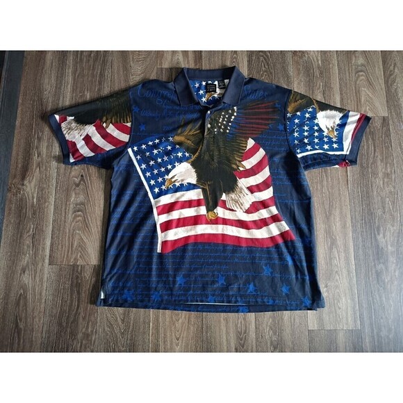 Cotton Traders Other - American Flag Eagle Polo T-Shirt Mens XXL USA Constitution Graphic Vintage